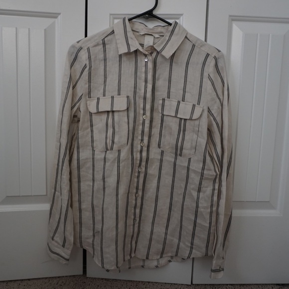 H&M Cream Striped Button Up - Picture 1 of 4